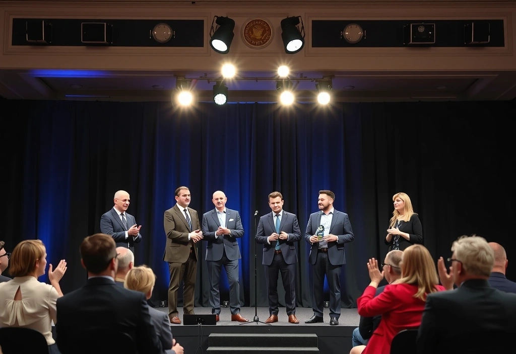 Giornalisti che ricevono un premio per il giornalismo investigativo