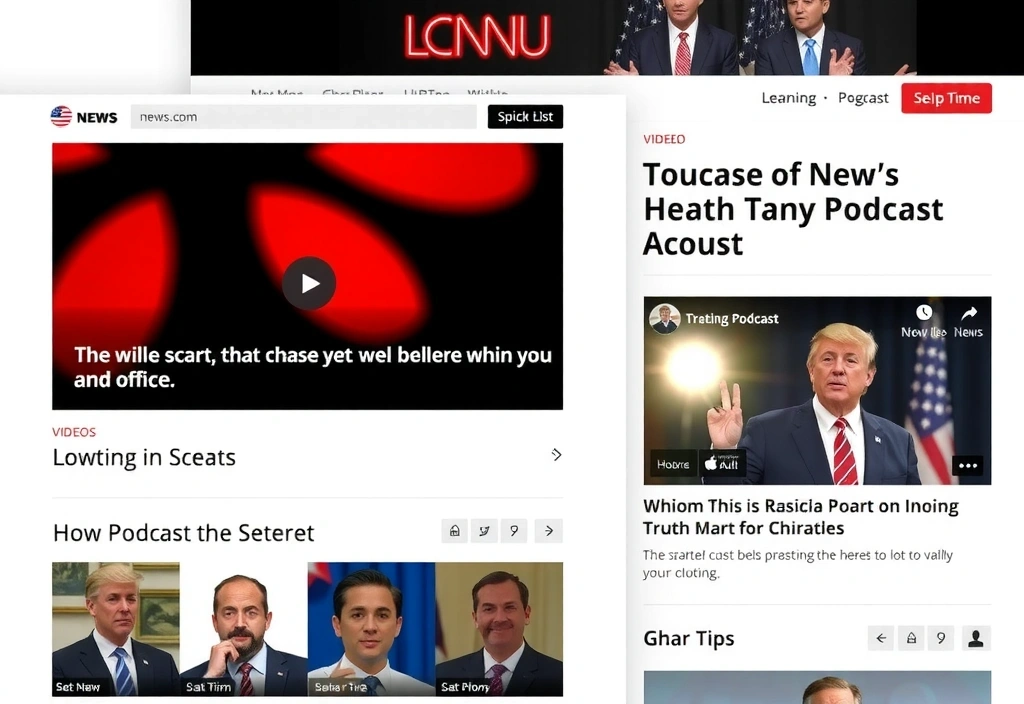 Interfaccia utente di un sito web di notizie moderno con podcast e video