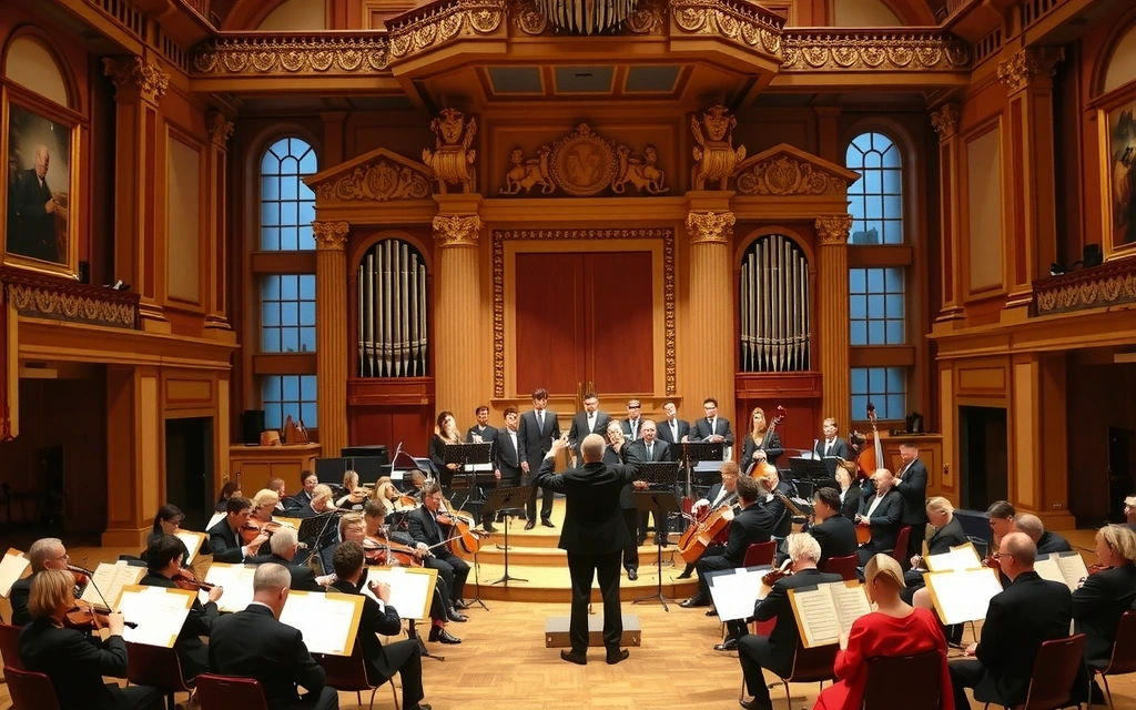 Un'orchestra sinfonica che suona in una sala da concerto