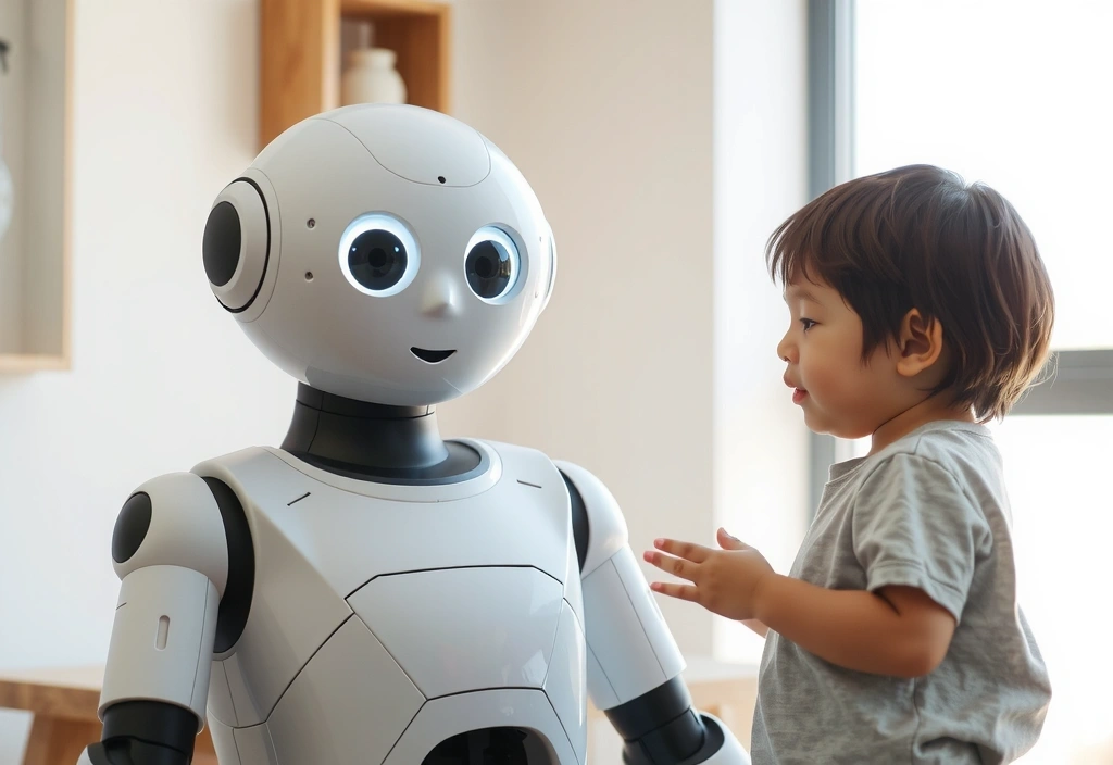 Robot umanoide che interagisce con un bambino